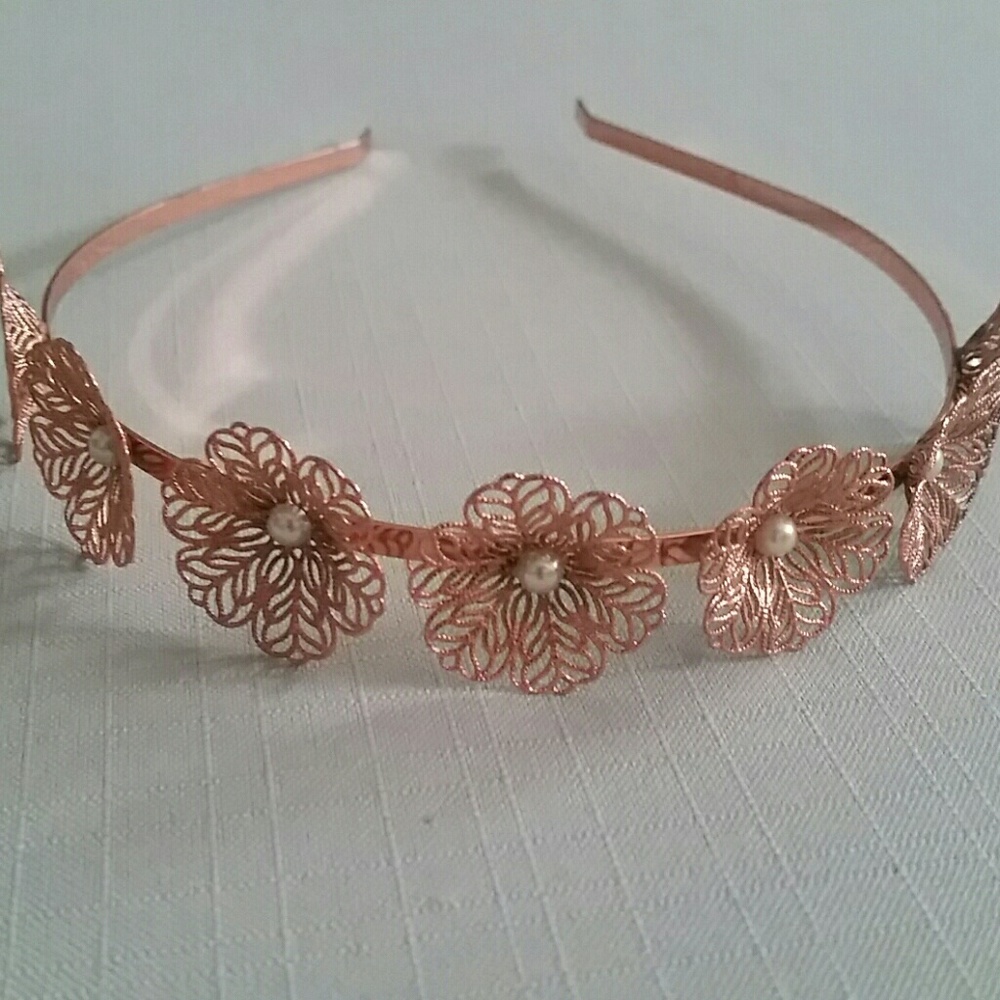 Gold/Rose Gold Texture Filigree Flowers Headband